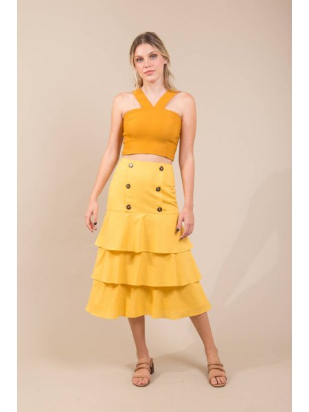 Linho Saia Midi Babado Saia Midi Linho Com Babados Cru Em Até 5x