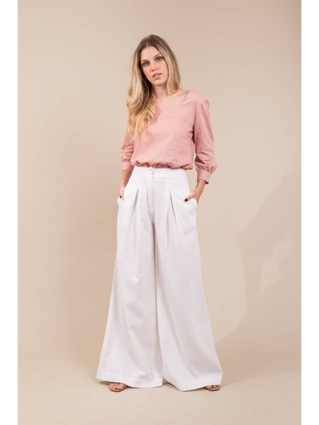 calça pantalona de linho branca