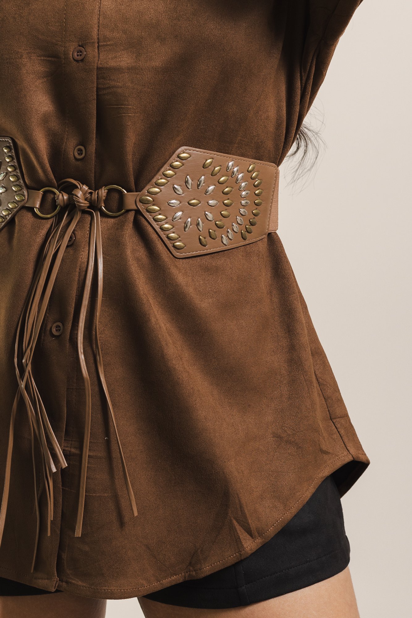 Chemise Feminina em Suede com Cinto Vazado e Amarração Frontal | Loja Platô