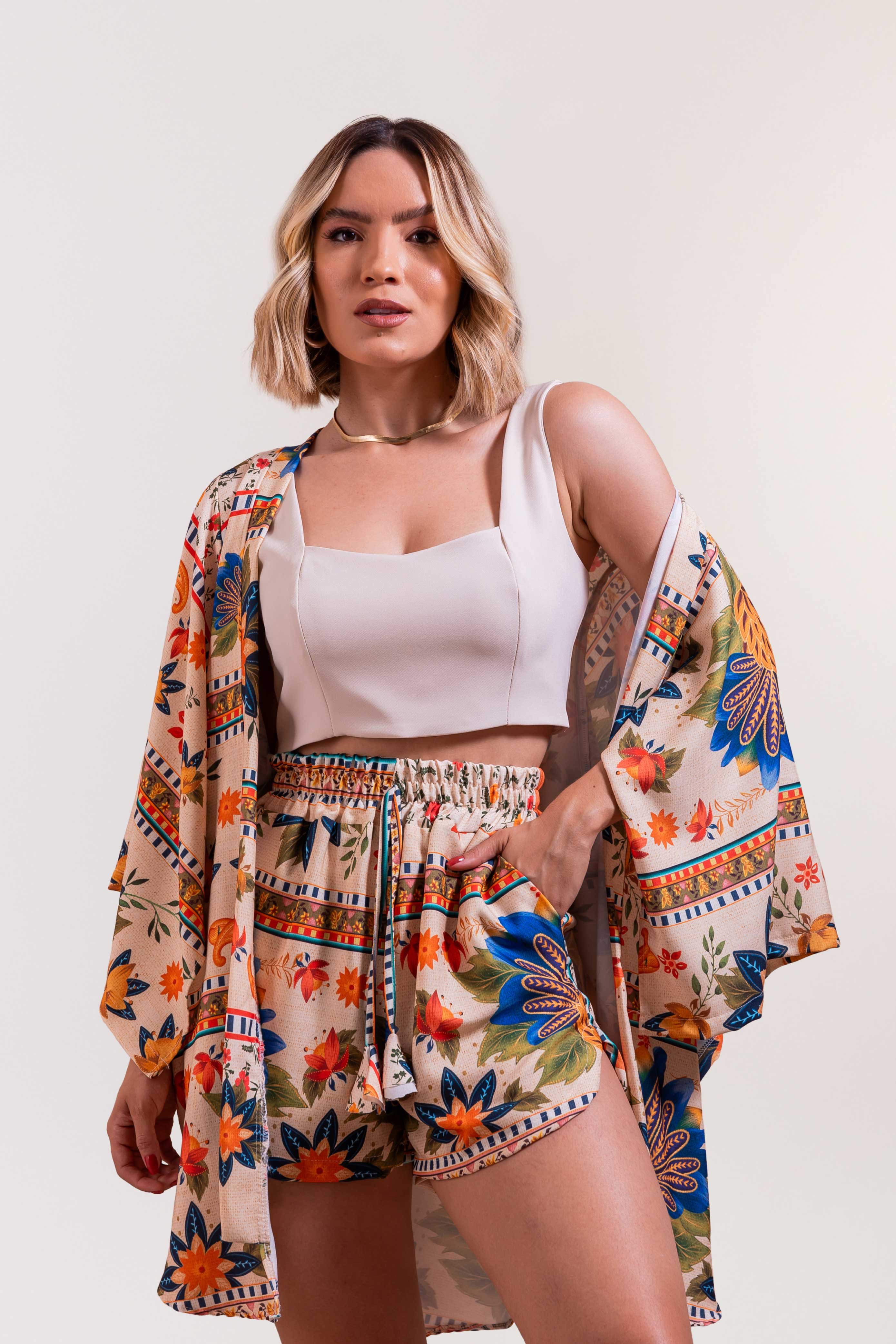 Quimono Kimono Feminino VerÃ£o Conjunto Feminino Quimono De Verao