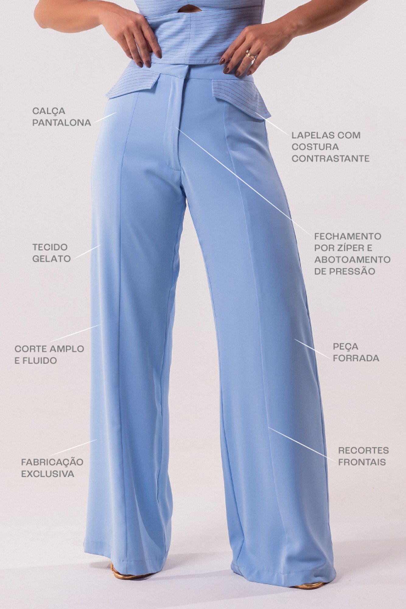 Azul Bebê CalÃ§a Linho Flare Calça Azul Claro Pantalona Azul Royal