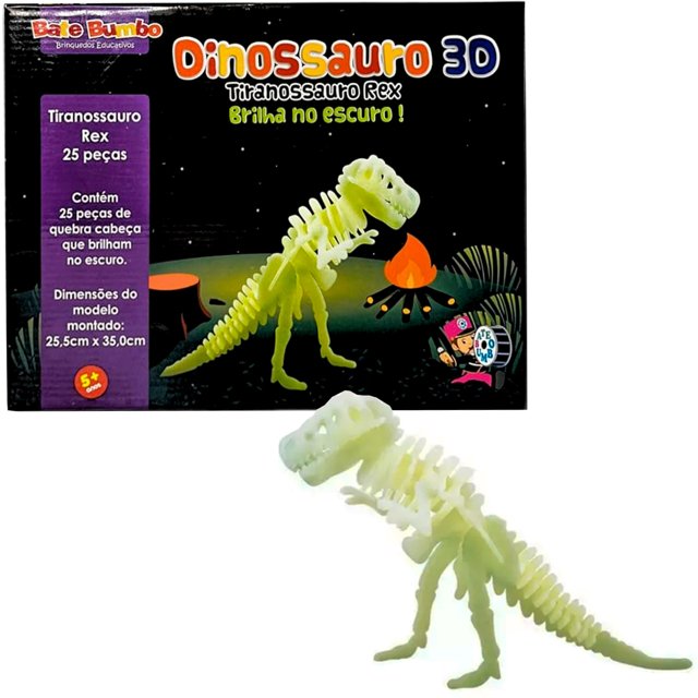 Quebra-Cabeça Tiranossauro Rex 3D Brilha no Escuro 25 Peças