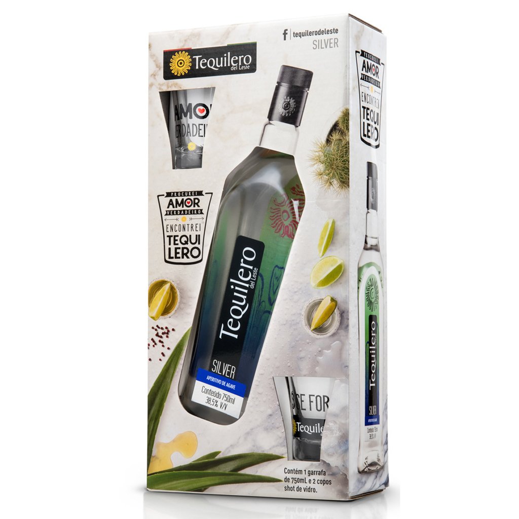 Aperitivo de Agave Tequilero del Leste Prata 720ml Kit com 2 copos