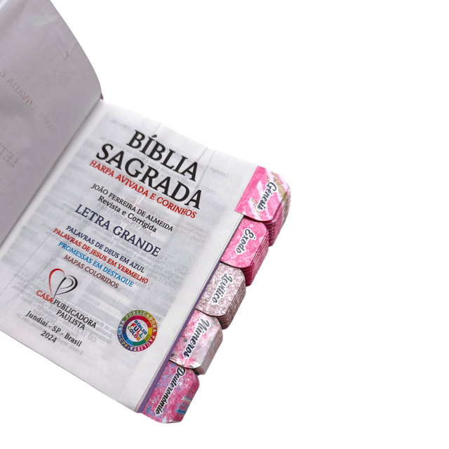 Bíblia Pequena de Bolsa Glitter Lilás ARC Letra Maior com Abas ...