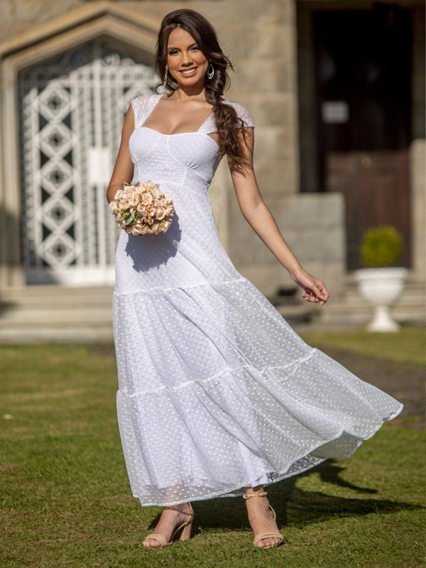 Vestido Noiva em tule de poá, saia VL877 Mila Rio