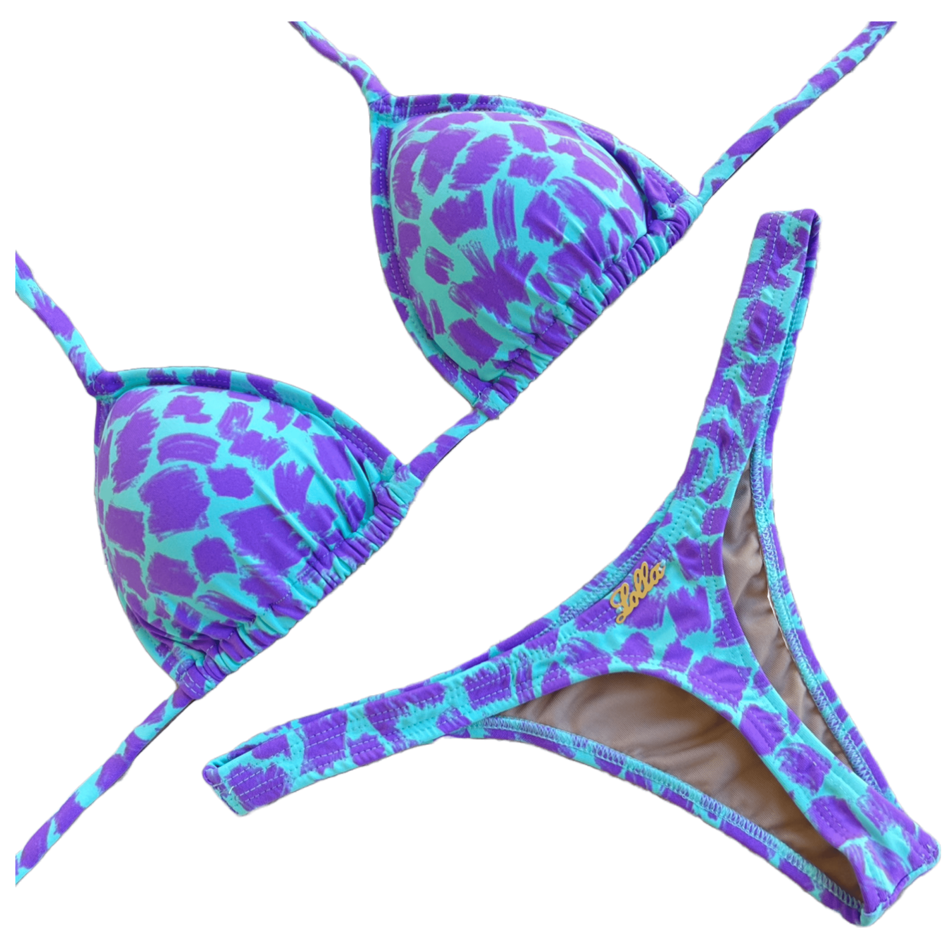 Biquini Fio Dental Asa Delta Pincelado lilás e verde água ROSAMAR STORE