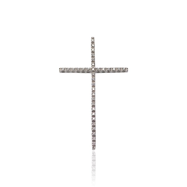 Pingente de Ouro Branco 18K Crucifixo com Diamantes