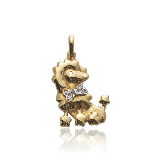 Pingente de Ouro 18K Poodle com Diamantes