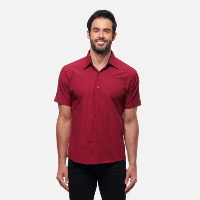 Camisa Social Manga Curta Slim Marsala Mister Maia