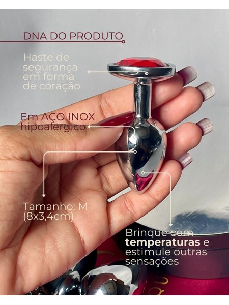 PLUG ANAL EM AÇO COM PEDRA CORAÇÃO P - 7X2,8cm