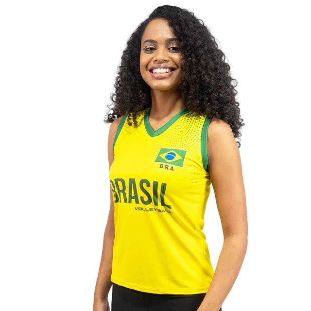 Camisa de Vôlei Brasil 2021/22 Amarela - S/Nº - Feminina