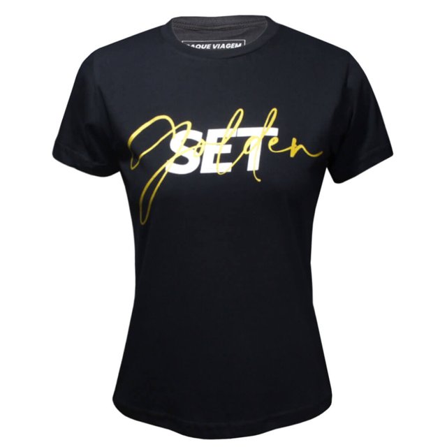 Camiseta Vôlei Golden Set Preta - Feminina