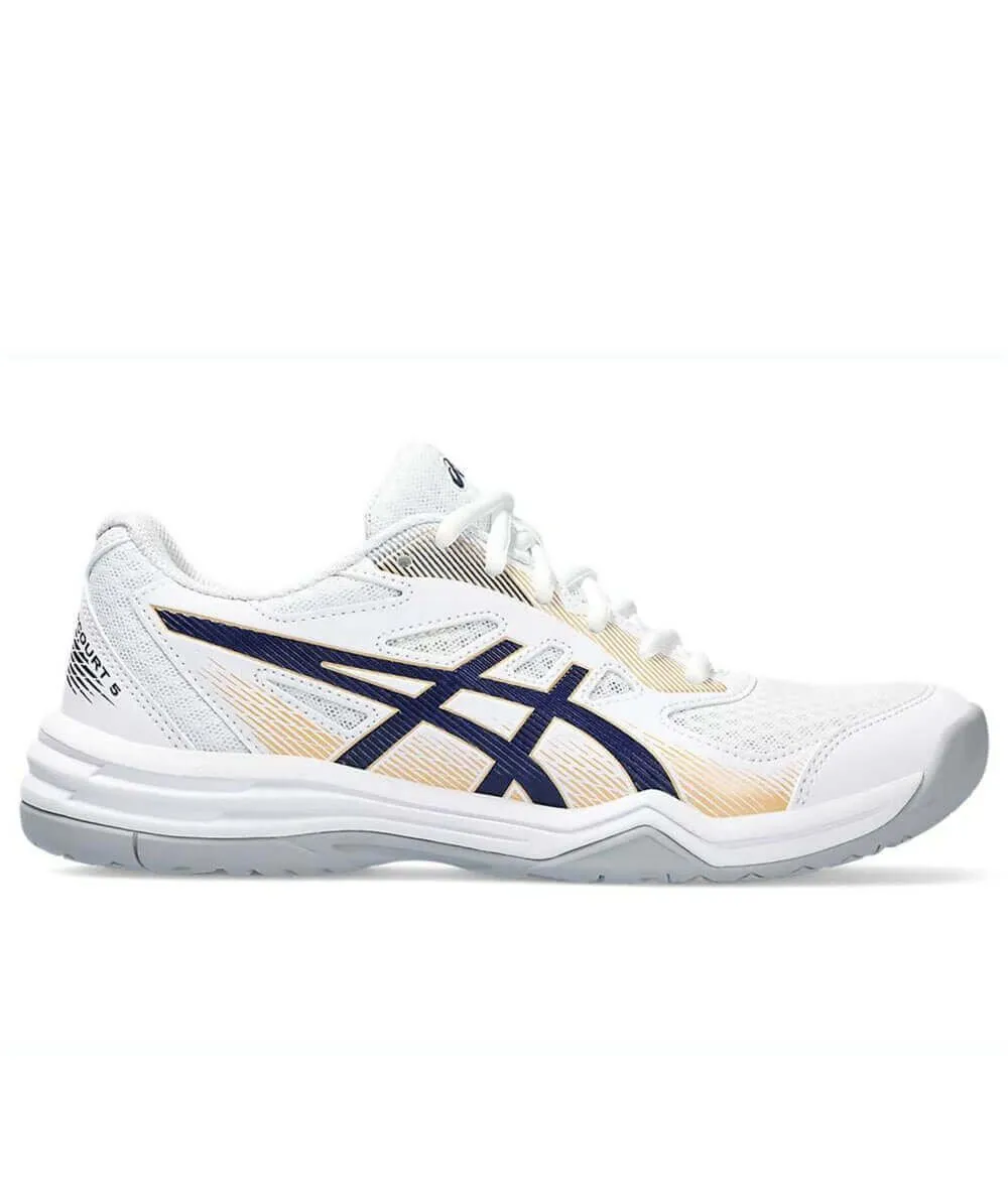 Tênis para Vôlei Asics Upcourt 5 Branco e Dourado