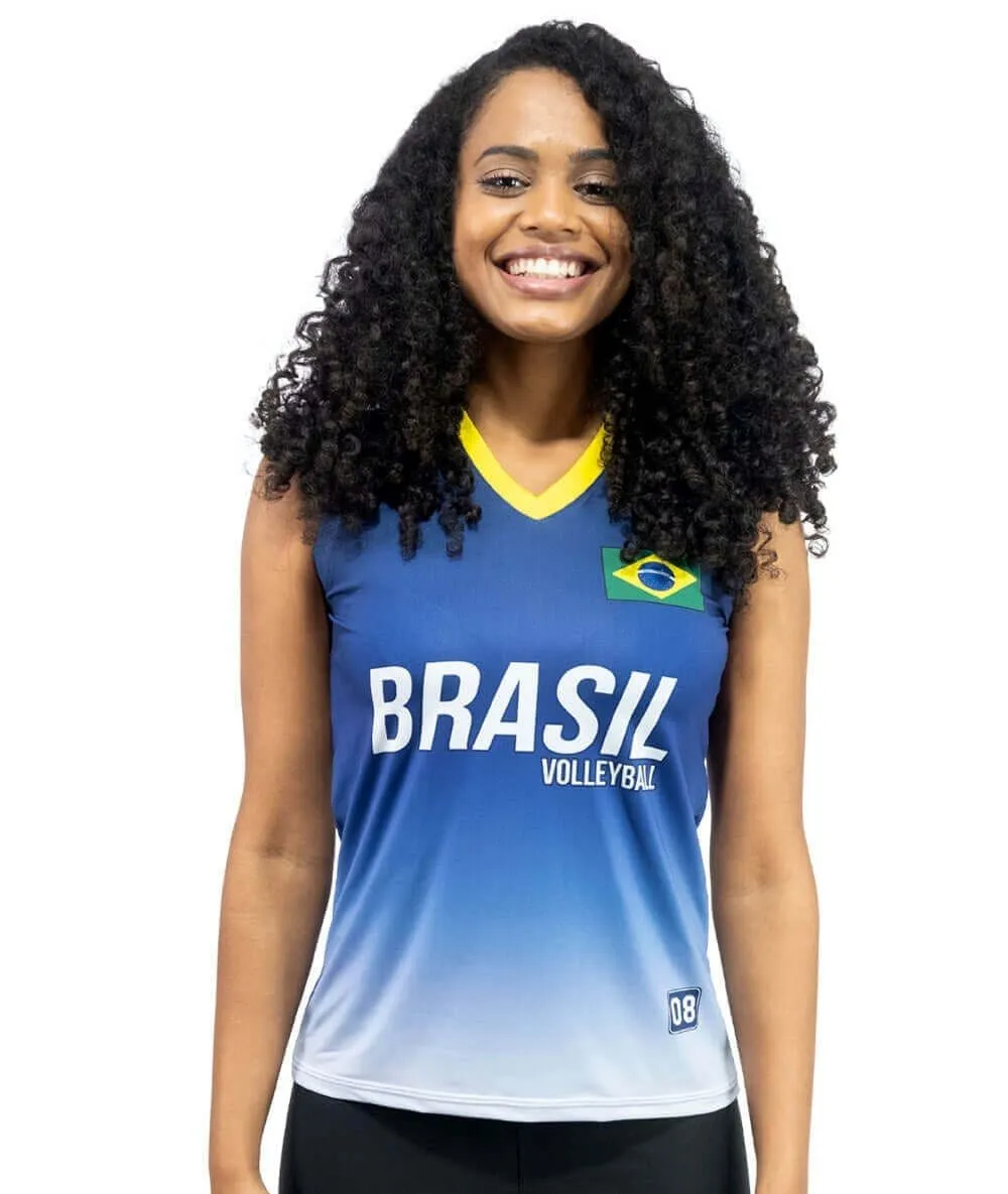 Camisa de Vôlei Brasil Retrô Azul 2008 - Feminina