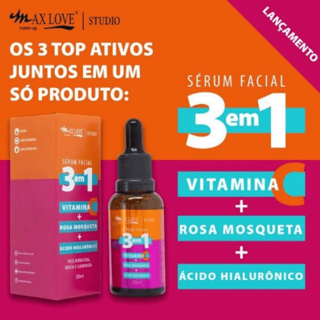 Sérum Facial 3 em 1 Max Love Vitamina C