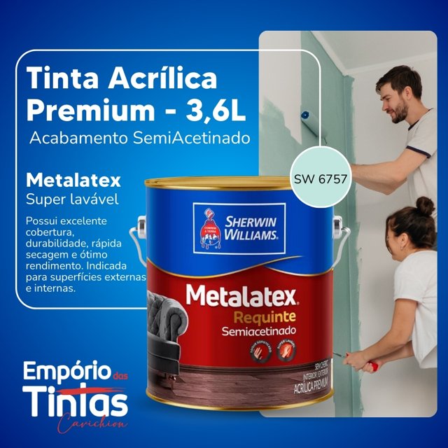 Tinta Acrílica Metalatex Premium Tame Teal Semi Requinte Acetinado 3,6L Super Lavável 