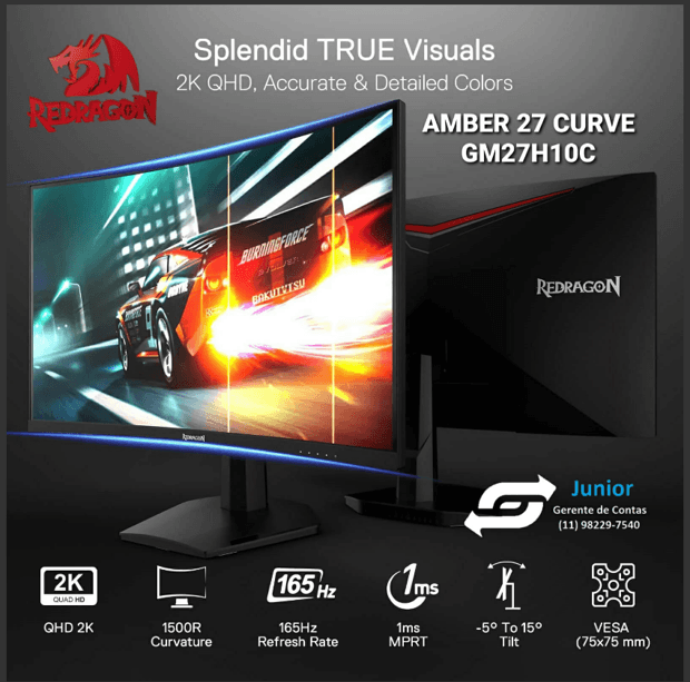 Monitor Gamer Redragon AMBER 27' CURVE 165HZ 1920X1080 GM27H10C ...