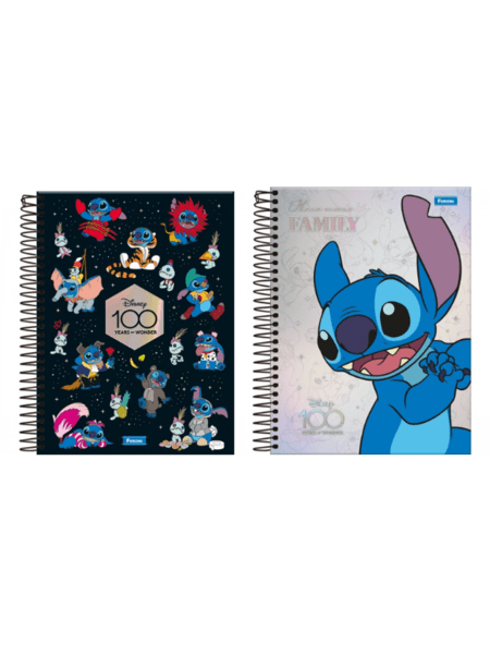 Caderno Colegial Espiral Disney 100 anos Stitch 10 Matérias-160 Folhas