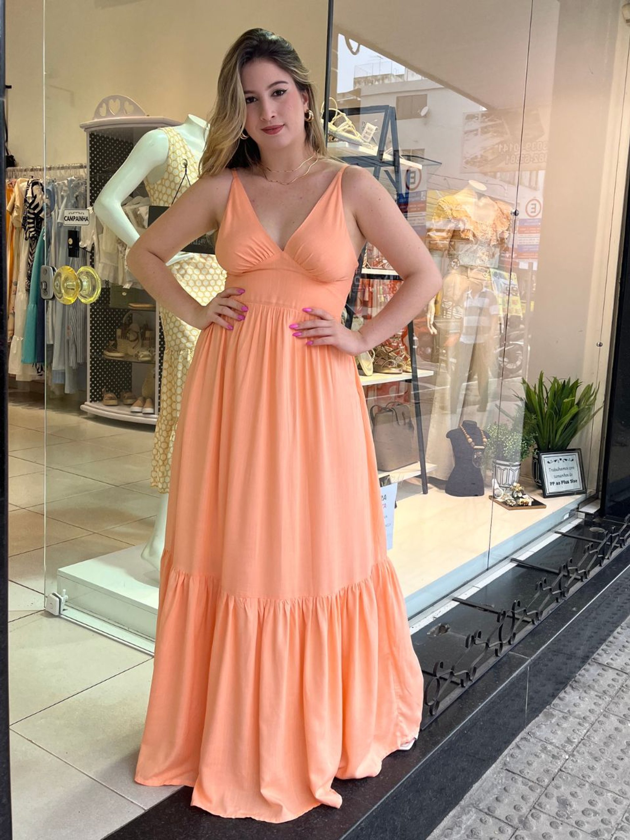 Plus Size Vestido Rosa SalmÃ£o Longo Vestidos Longos Vestido Na