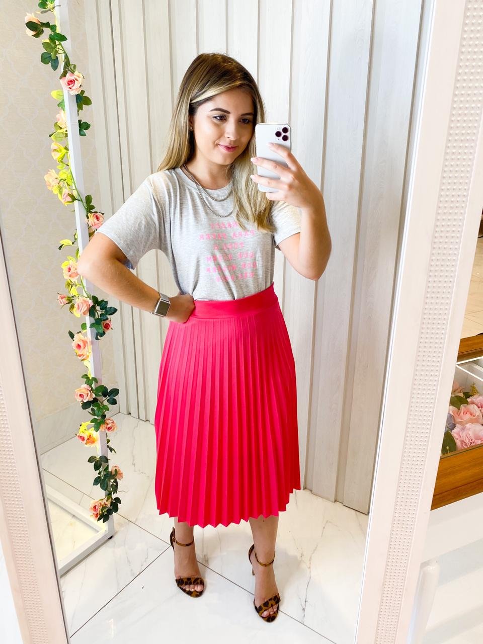 saia plissada midi pink