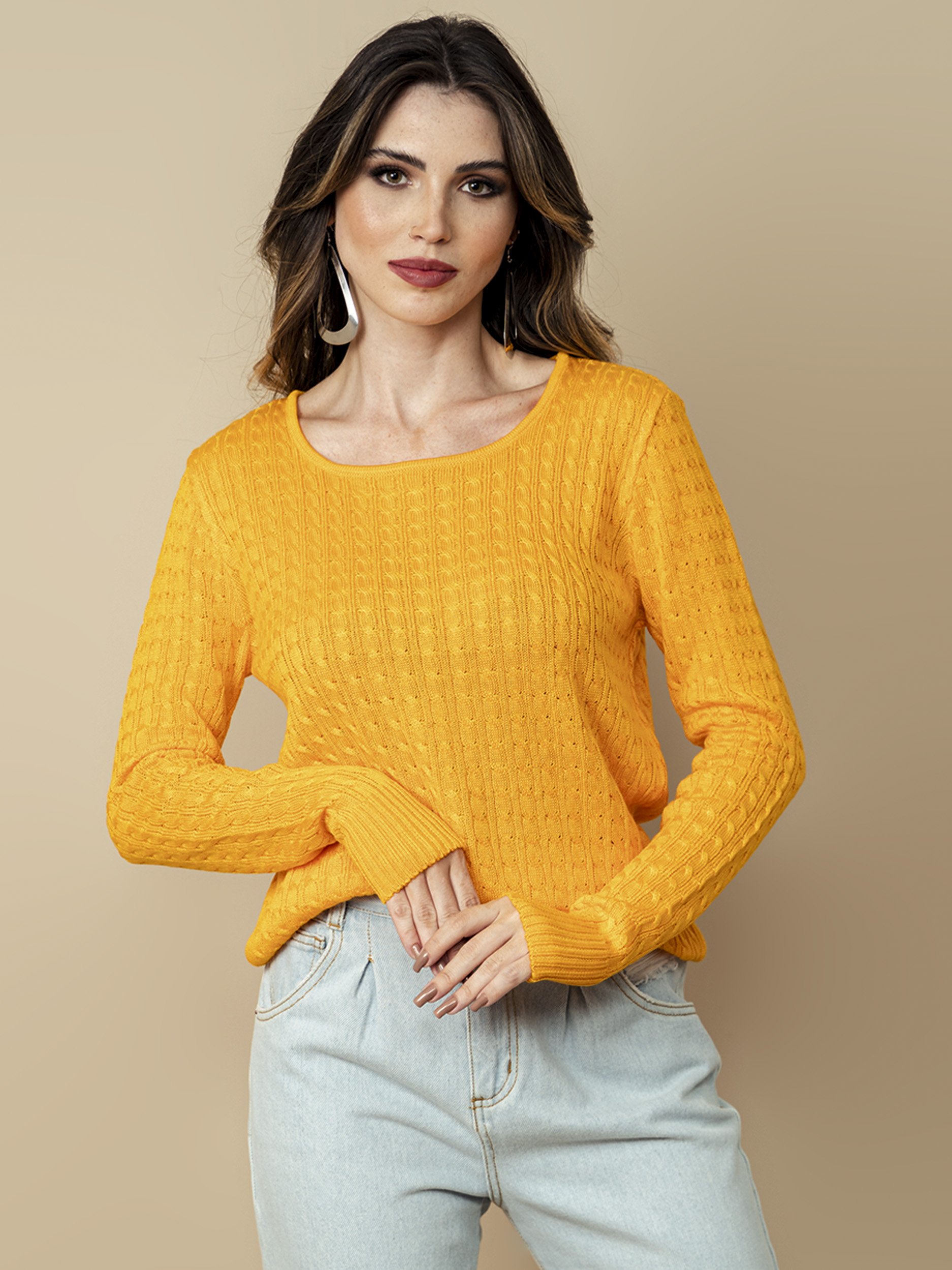 BLUSA ELLIS COM TRANÇA E DECOTE QUADRADO AMARELO Malhas Ellis