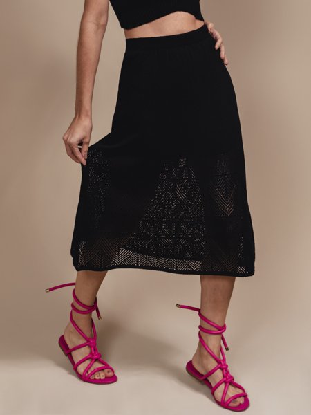 Saia Midi Lorena Xadrez Black Plus Size - Chic e Elegante