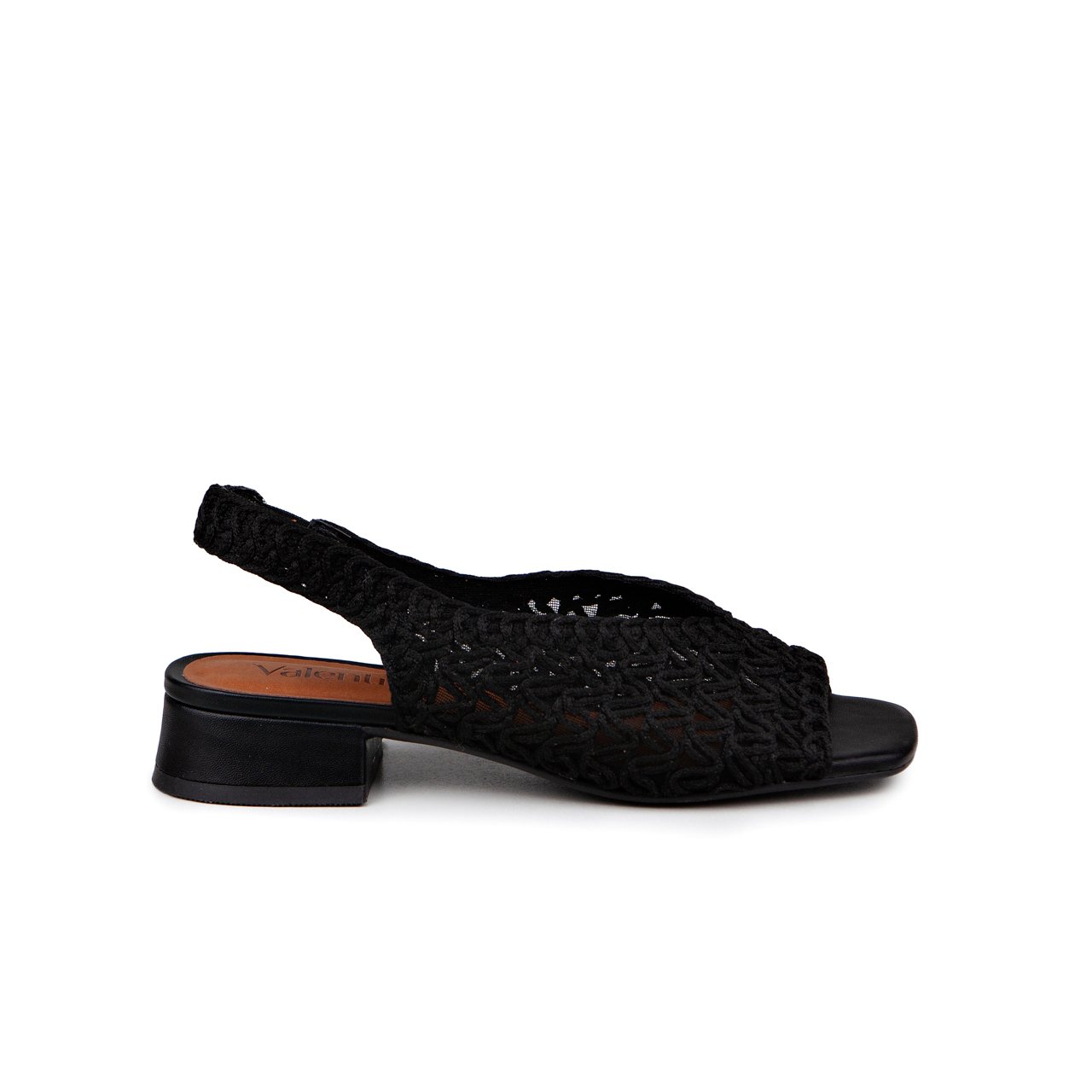 Sandália Tramada Open Toe Salto Bloco Valentina Flats Preto 455050