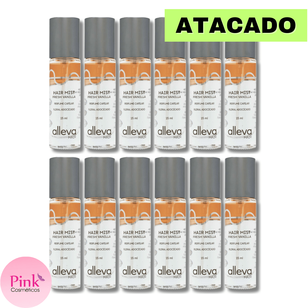 BOX PERFUME CAPILAR HAIR MIST FRESH VANILLA AL8001 12 UND - ALLEVA | Pink