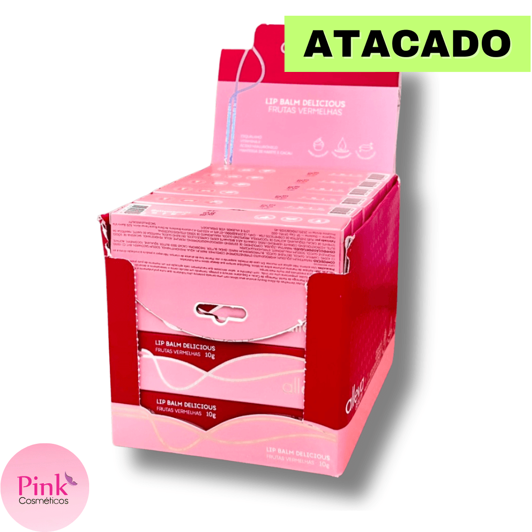 BOX LIP BALM DELICIOUS FRUTAS VERMELHAS AL1602 12 UND - ALLEVA | Pink