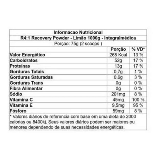 Recovery 4:1 Powder Integralmedica Limao 1kg | Capital Fitness
