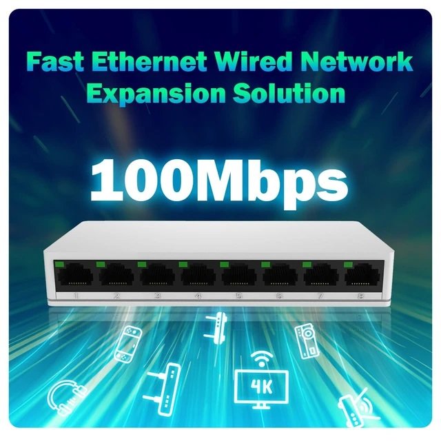 Mini Switch De Rede Ethernet 8 Portas 100 MBs, Novo, Na Caixa | Infotec