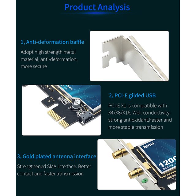 Scheda WiFi PCIE Pro 7260AC 1200Mbps 2,4GHz 5GHz Dual Band Bluetooth 4.0 Adattatore PCI Express Wireless, 802.11A B G N AC, Supporto Scheda PCIE X1 X4 X8 X16 per 7/8/10/11