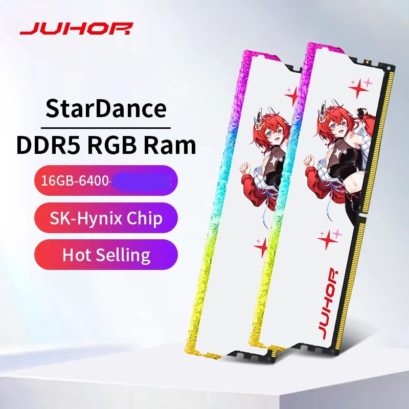 Memória RAM Juhor DDR5 2x 16 GB (32 GB), 6400 MHz, RGB, Nova