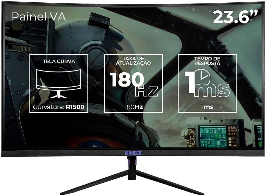 Monitor Mancer Valak, 23.8 Pol VA, Curvo, FullHD, 1ms, 180 Hz, NOVO ...