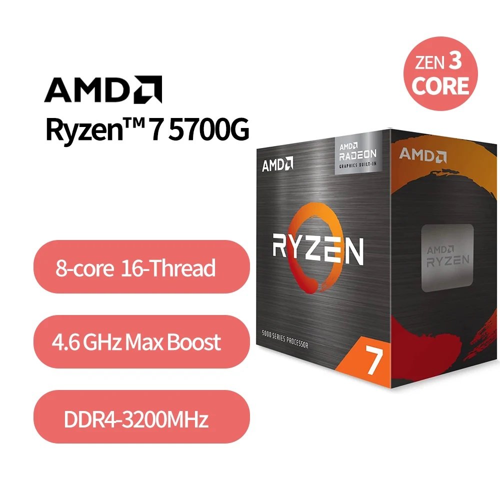 Processador AMD Ryzen 7 5700G, 4.6GHz Max Turbo, Cache 20MB Processador AMD Ryzen 7 5700G, 4.6GHz Max Turbo, Cache 20MB