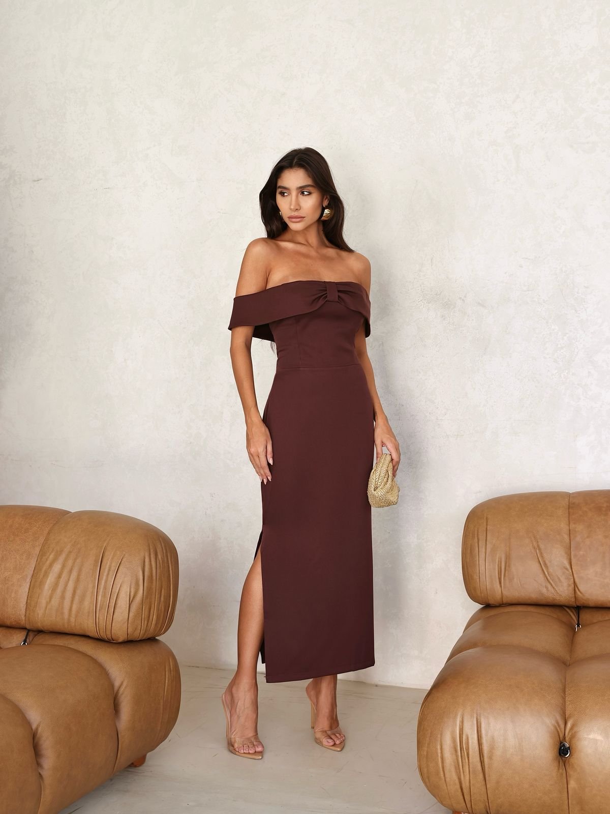 Vestido Midi com Laço Ombro a Ombro | MARIANA OSORIO STORE
