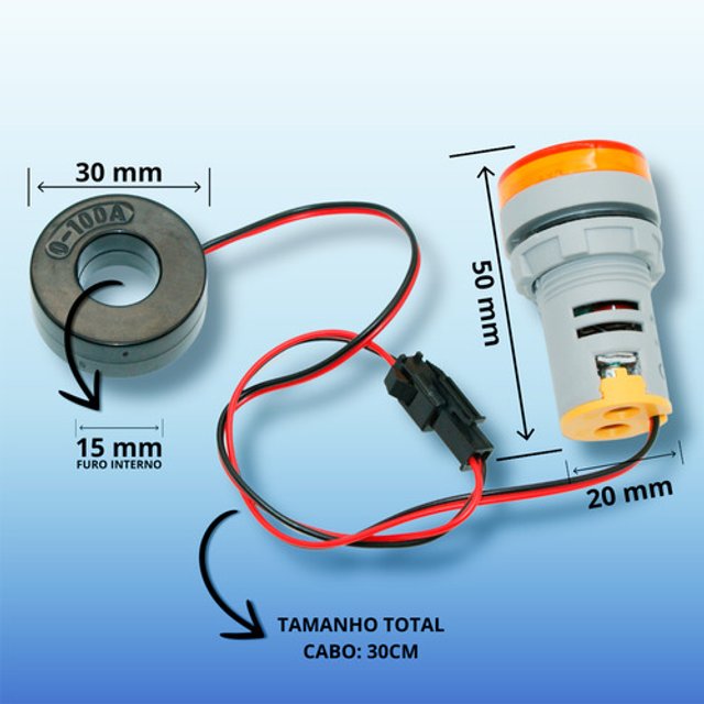 Voltímetro E Amperímetro Sinaleiro 100a 22mm Ad16-22vam Azul