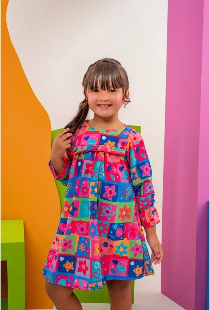 Vestido Infantil Feminino Manga Longa Quadradinho Lollipop Kids