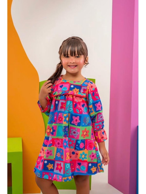 Vestido Infantil Feminino Manga Longa Quadradinho Lollipop Kids