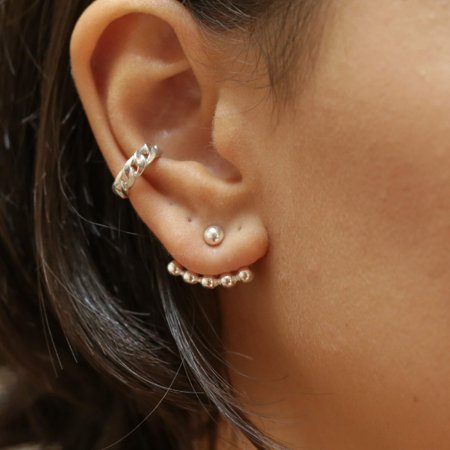 Brinco Ear Jacket Bolinhas em Prata Doradot