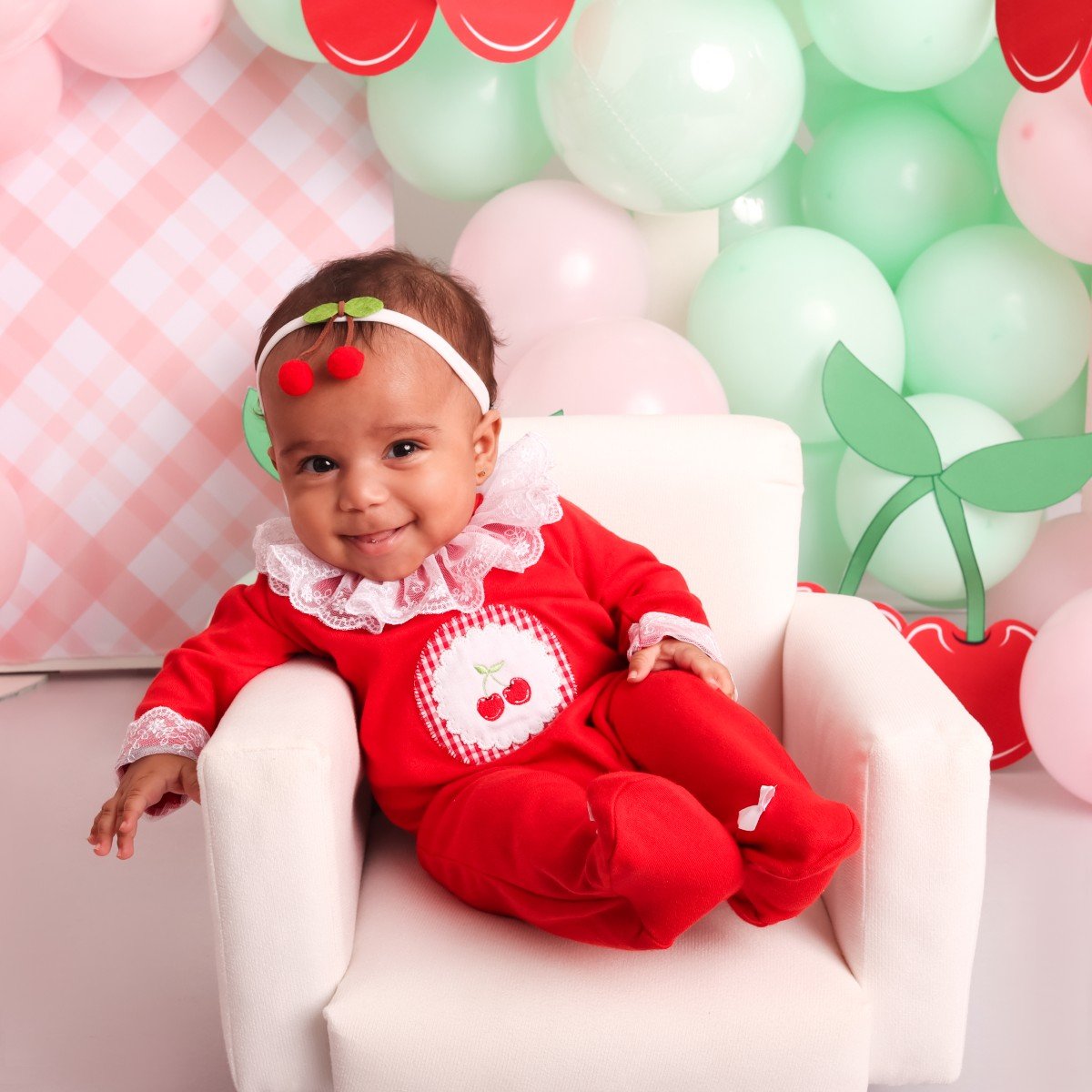 Macacão de Bebê Menina Renda Cerejinha 100% Algodão recém nascido