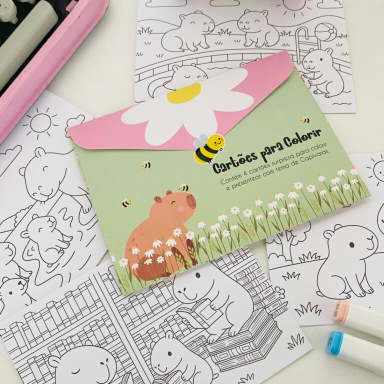 Kit com 4 cartões para Colorir - Capivaras na Primavera | Papelaria ...
