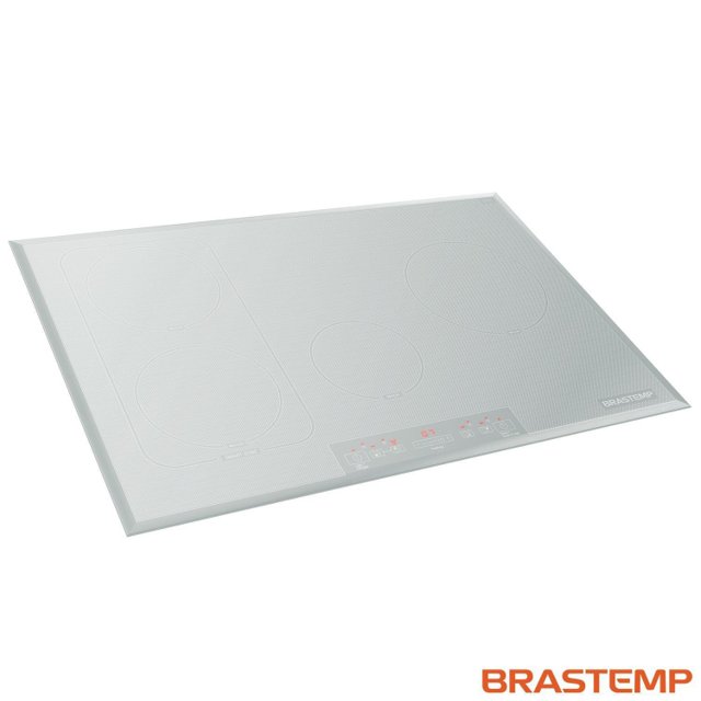Cooktop Indução 4 bocas Brastemp Vitreous Branco com smart zone e timer