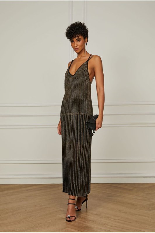 Vestido Tricot Lurex Longo Vestido Longo Tricot Dourado Vestido