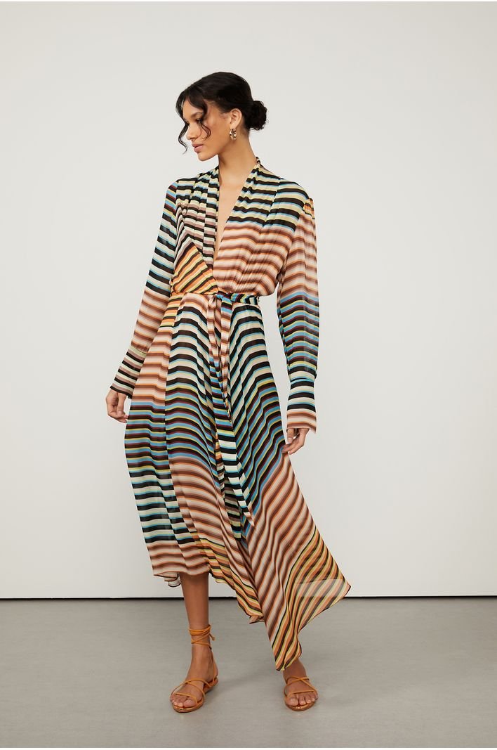 Vestido Midi Assimétrico Listras Animale Kadô Boutique