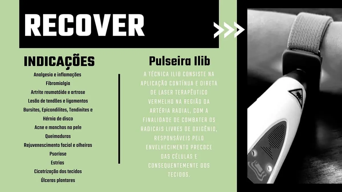 Recover Laserterapia e Terapia Fotodinâmica Bivolt Com Pulseira Ilib + Ponteira Acupuntura - MMO