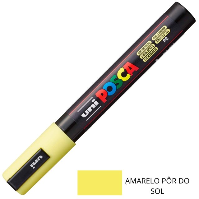 Marcador Posca Pc-5M Caneta Amarelo Pôr do Sol Uni Dudu