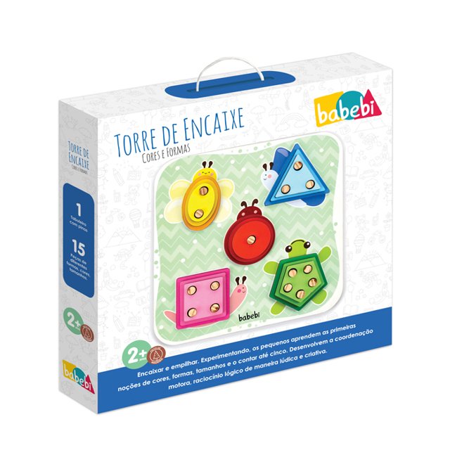 Brinquedo Educativo - Torre de Encaixe: Cores e Formas - Babebi