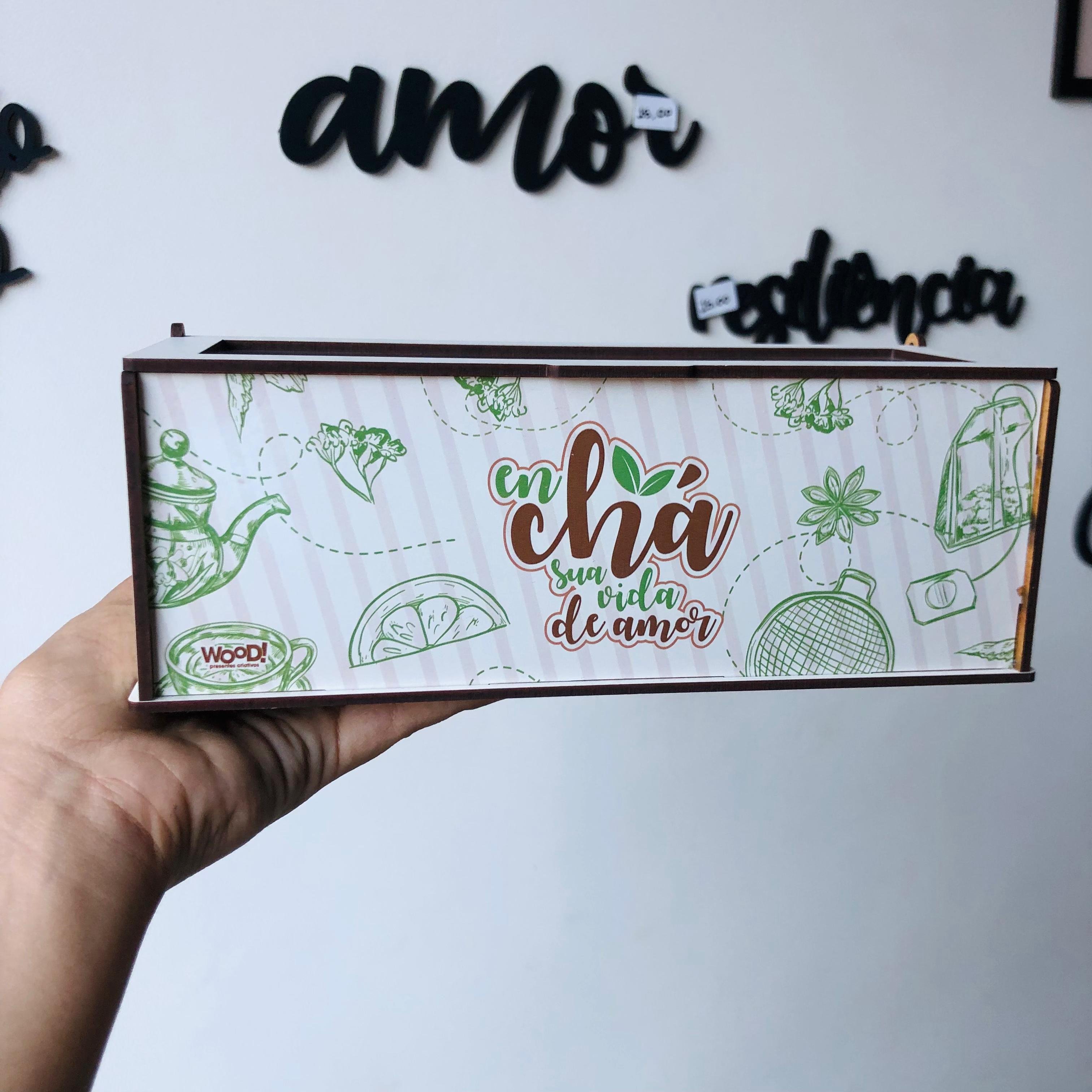 Porta-Chá Enchá | Elegante e Funcional | MDF Adesivado | Woodpresentes