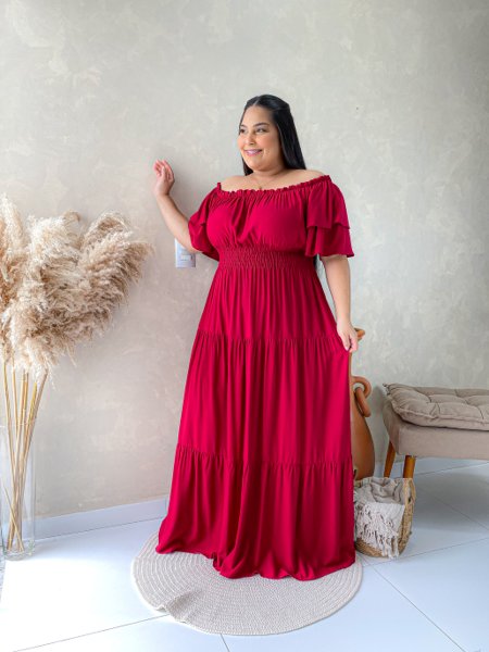 Indiano Vestido Longo Manga Flare Vestido Longo Vermelho Marsala